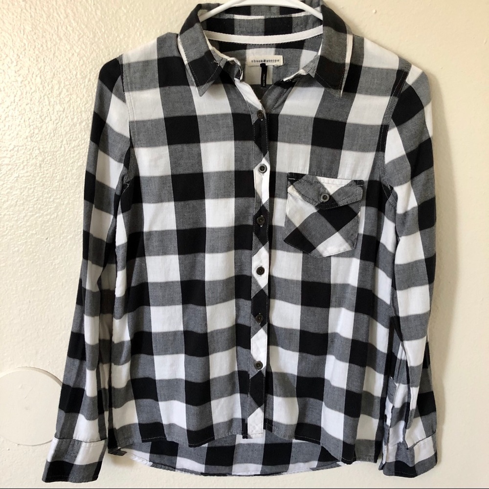 CHECK & STRIPE Black and White Flannel Button Up